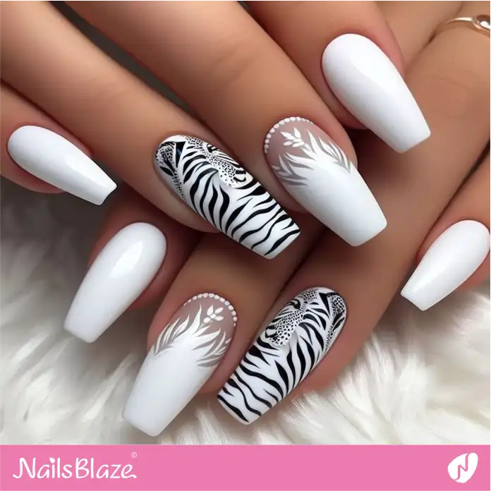 Modern French Zebra Print Nails | Animal Print Nails - NB2495